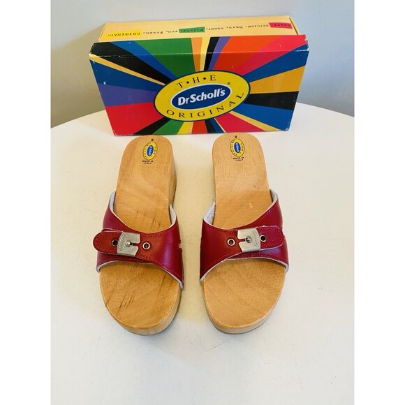 Dr Scholls Women Size 8 M Wood Exercise Clog Sandal Red Leather Slide Shoe New - Picture 8 of 13
